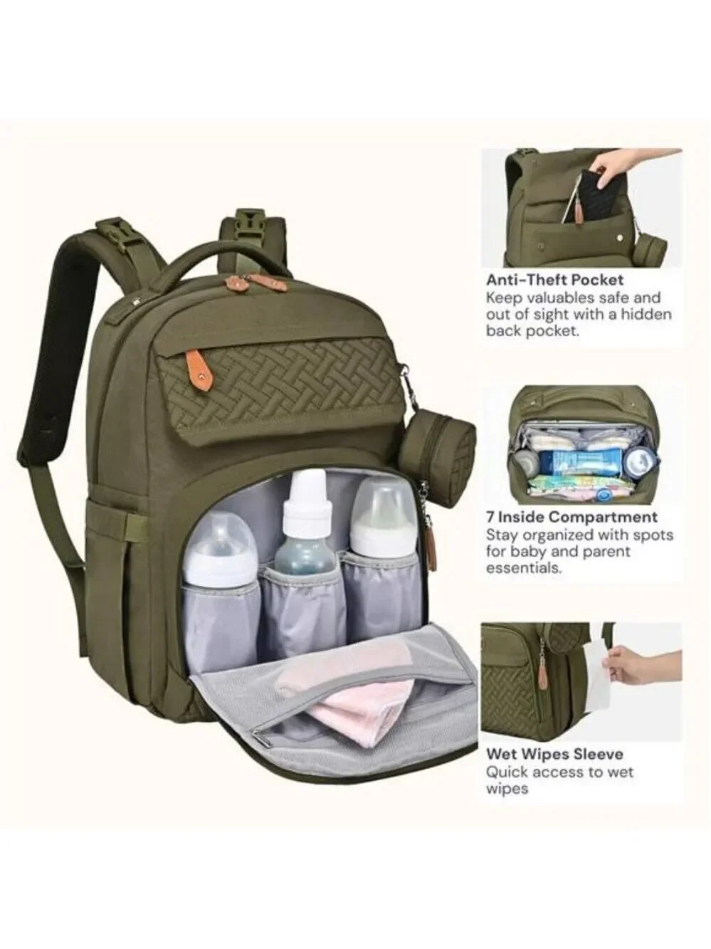 BabbleRoo Diaper Bag Backpack Waterproof Travel Baby Bag with Changing Pad